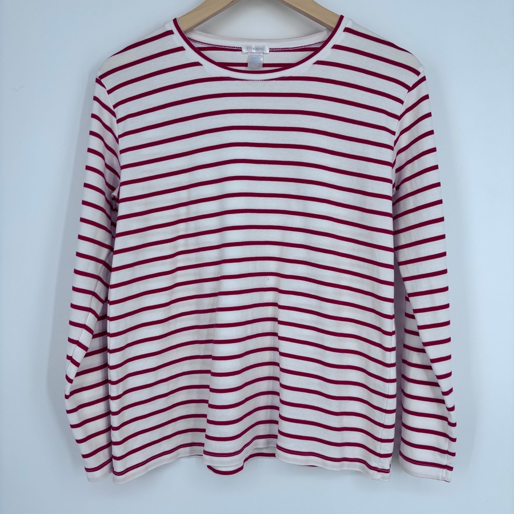 LAKE Pima Cotton Pajama Top Women L Red Striped Long Sleeve Nautical Breton FLAW